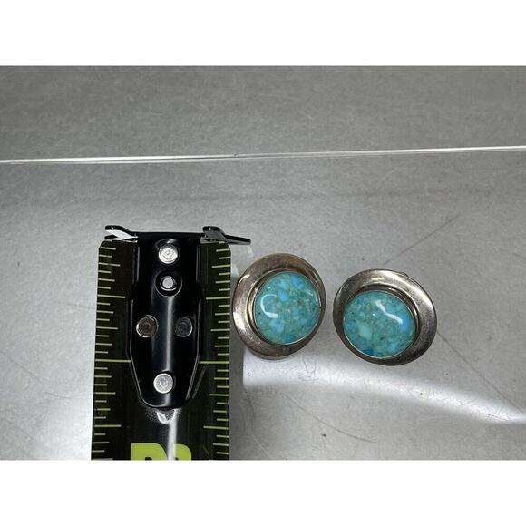 DTR Jay King 925 Turquoise Button Shaped Pierced Earrings Vintage - Picture 4 of 4